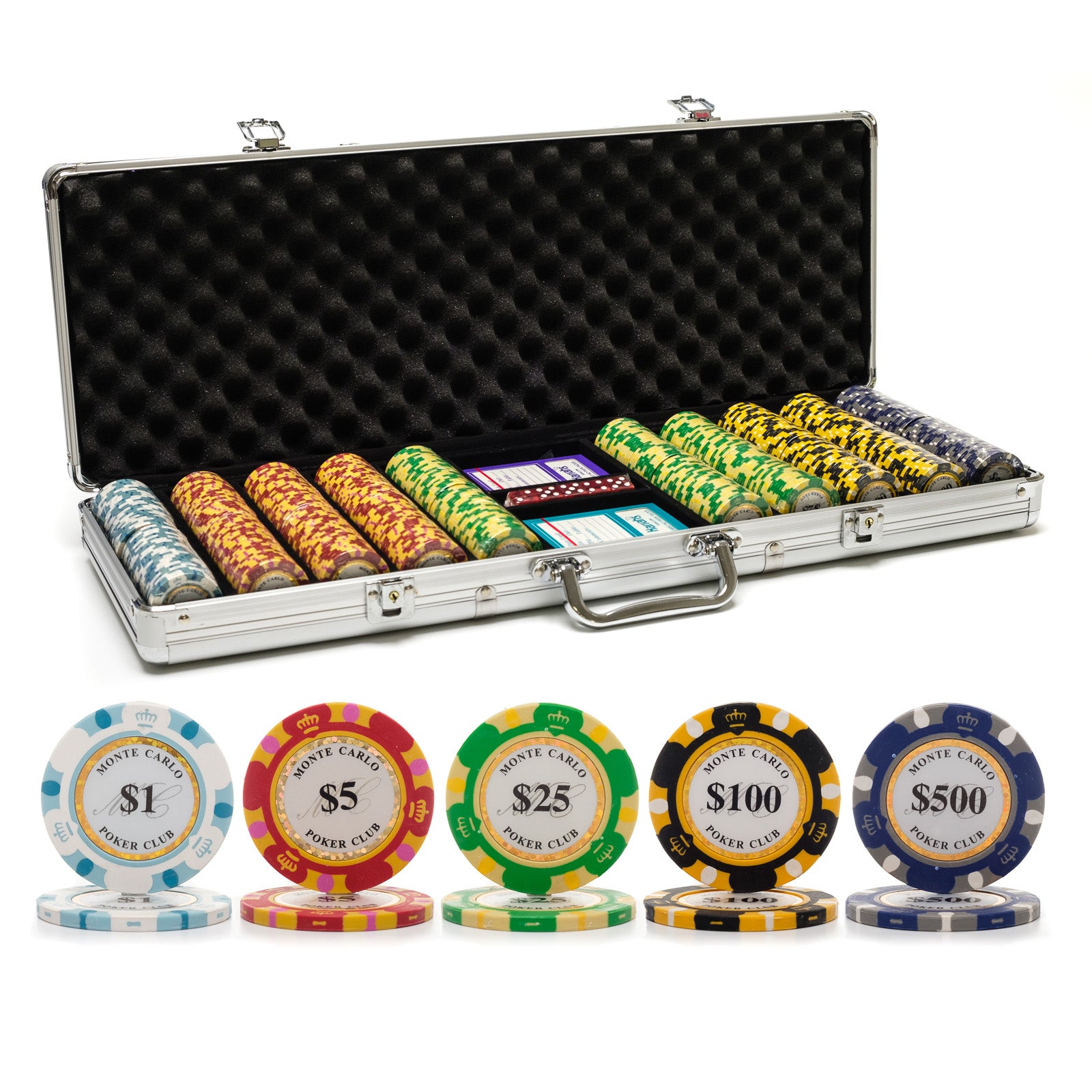 500 pc. 13.5g Monte Carlo Poker Chip Set with Aluminum Case