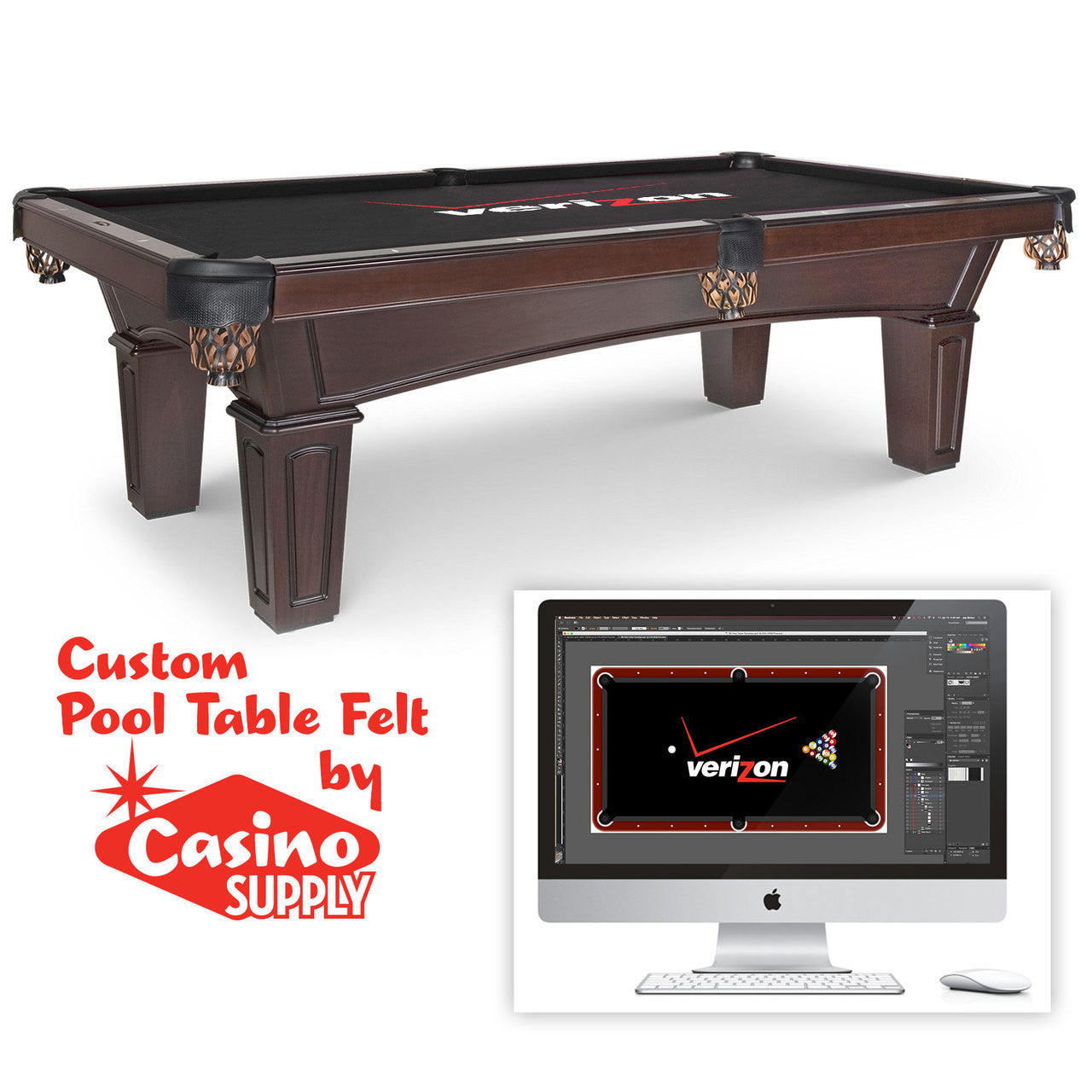 Custom Pool Table Felt With Matching Rails - Casino Supply - 1