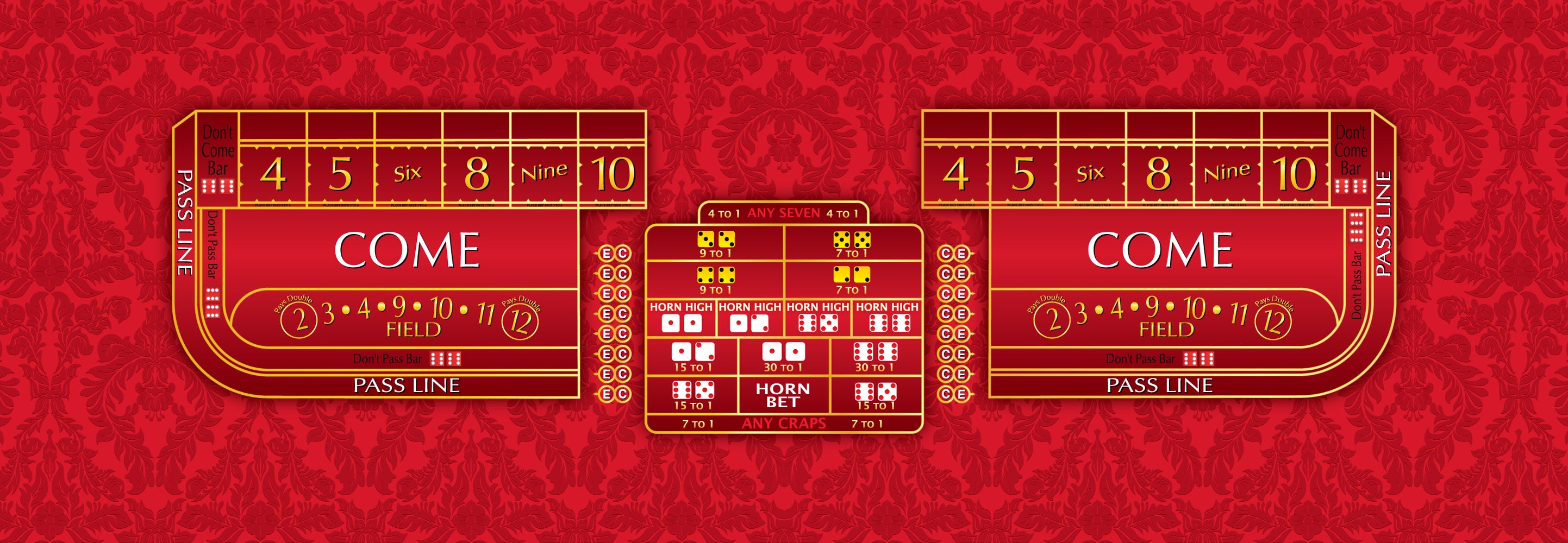 Craps Tischplatte Spielfilz – 88x88 Cm Layout Für Würfelspiele – Inkl. Anleitung, Ab 2 Spieler