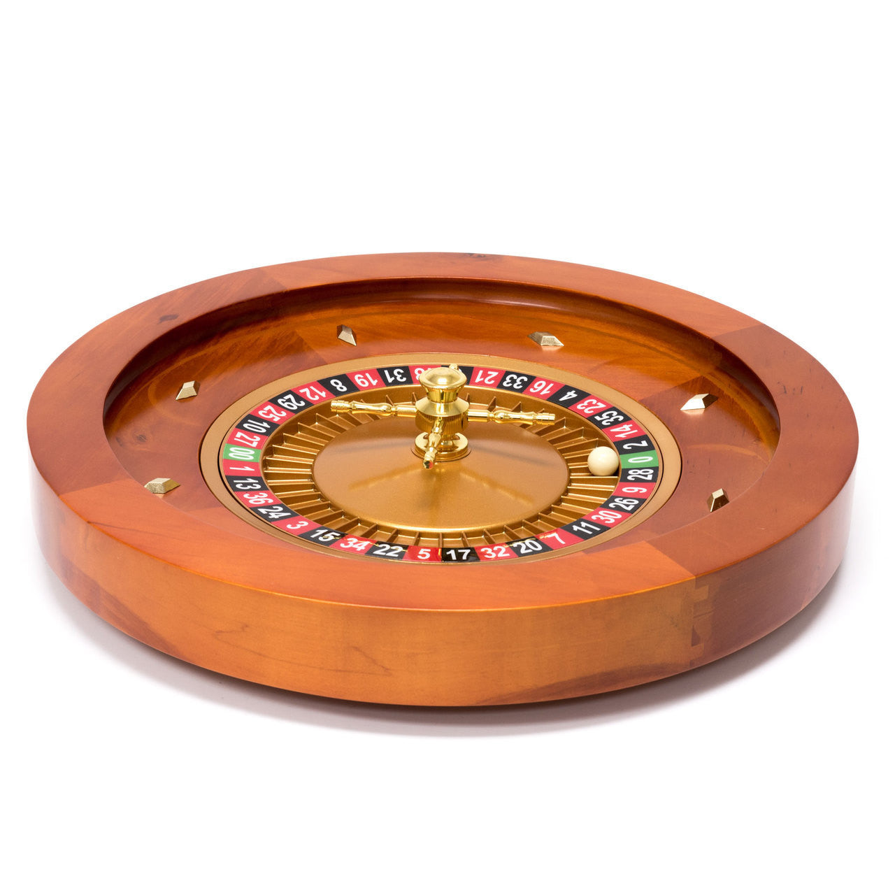 Roulette Wheel 18 inch Satin Mahogany with Gold Finish Turret - Casino Supply - 1