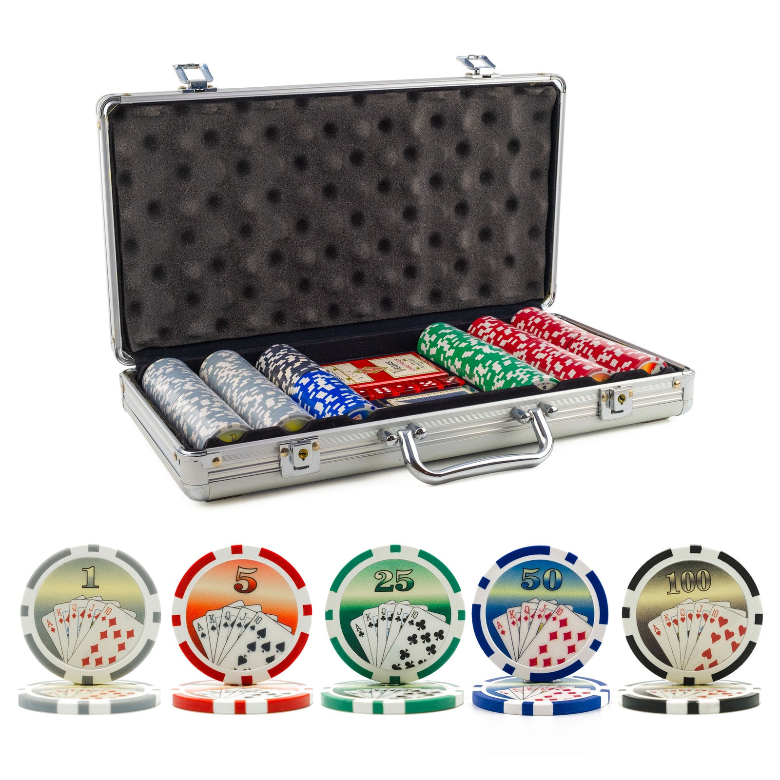 300 pc. 11.5g Royal Flush Poker Chip Set with Aluminum Case