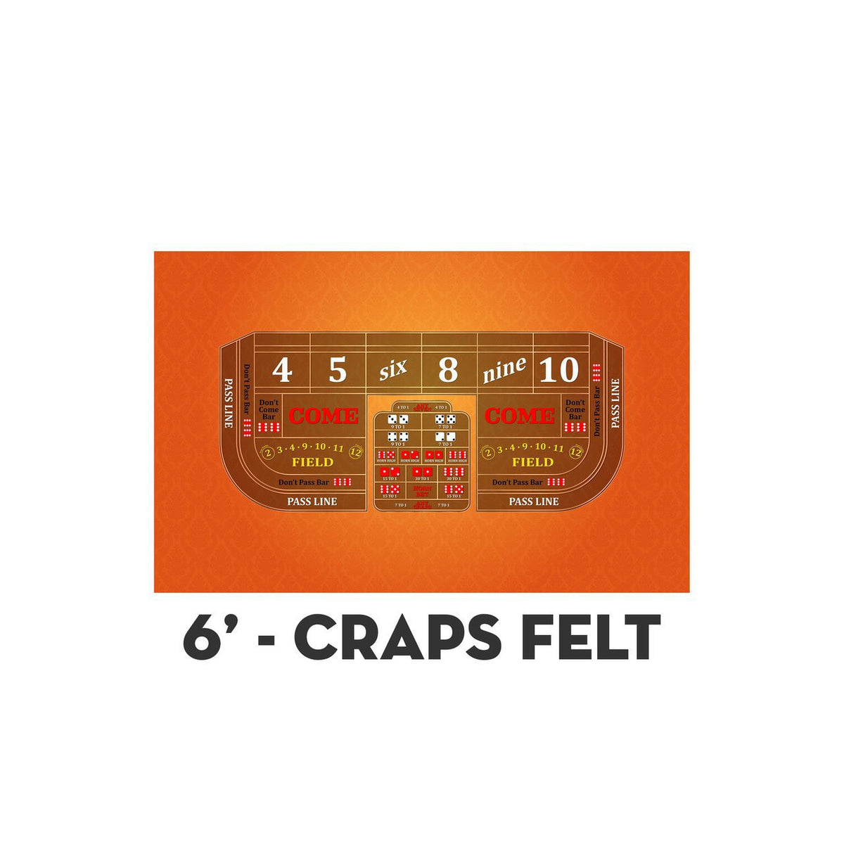 Classic Craps Layout - ORANGE - Casino Supply - 2