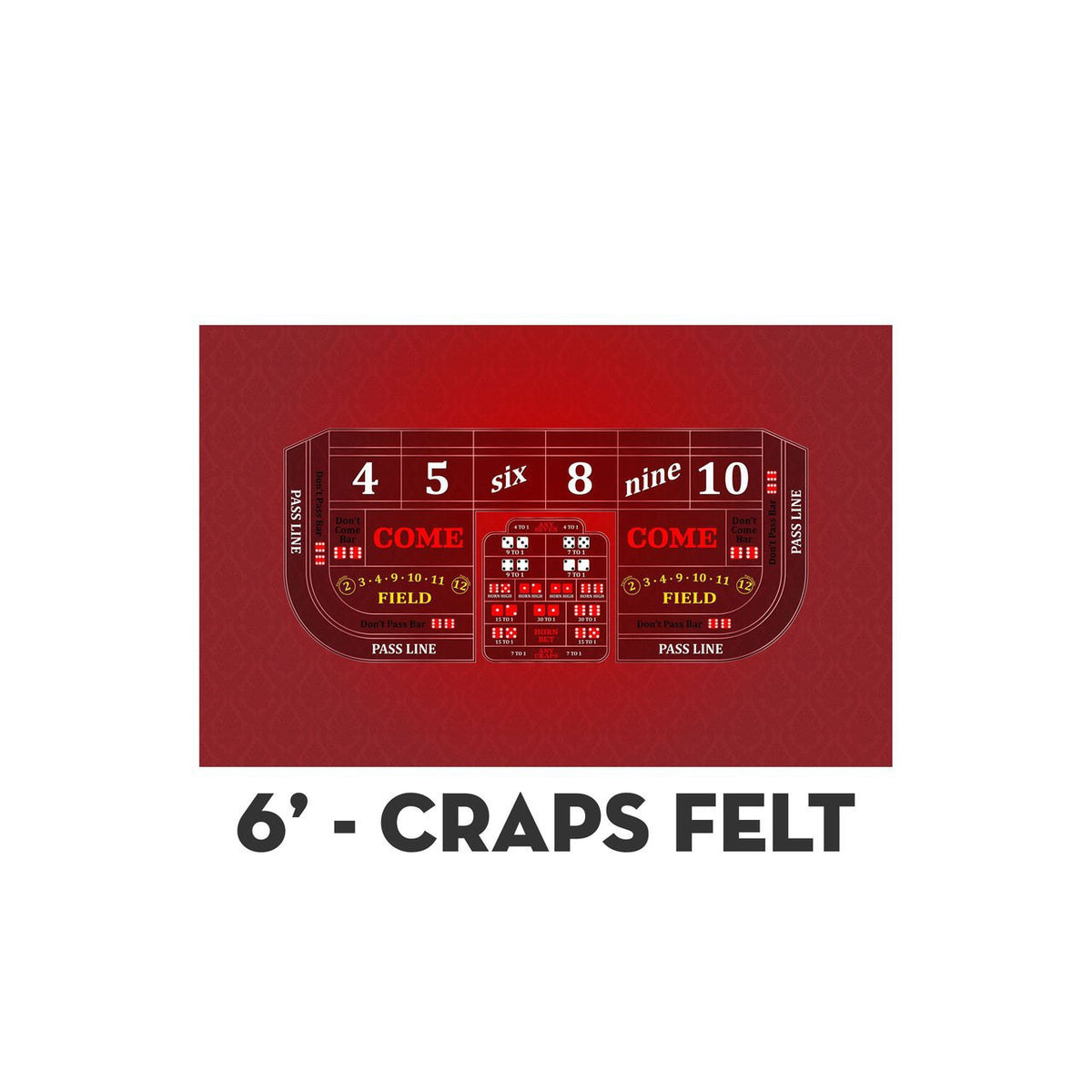 Classic Craps Layout - RED - Casino Supply - 2