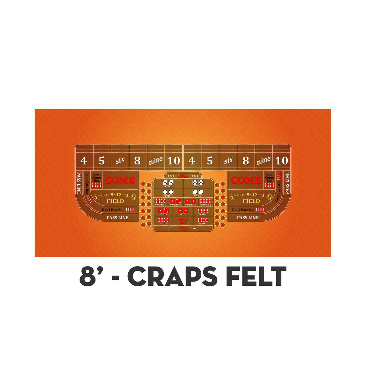 Classic Craps Layout - ORANGE - Casino Supply - 3
