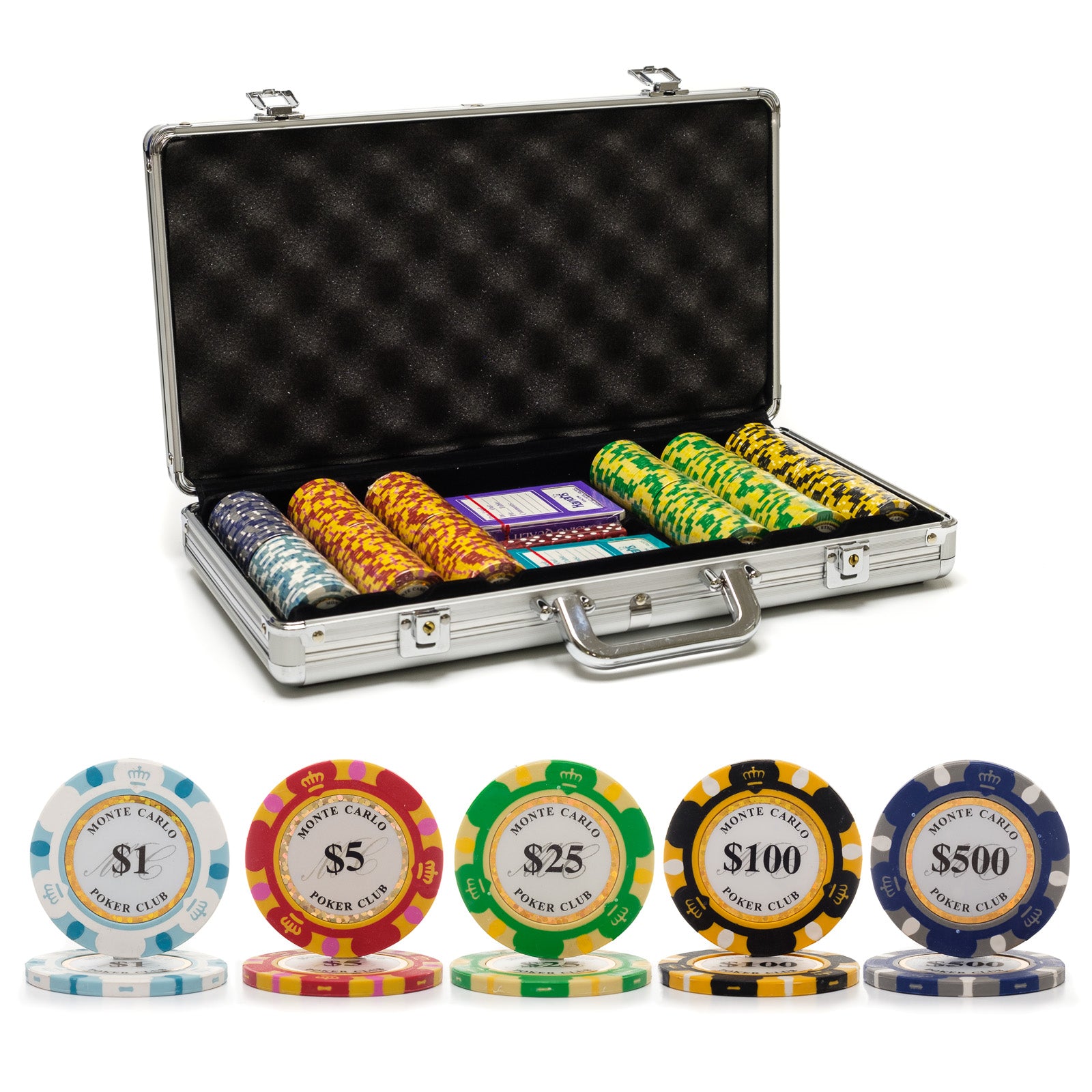 300 pc. 12.5g Monte Carlo Poker Chip Set with Aluminum Case